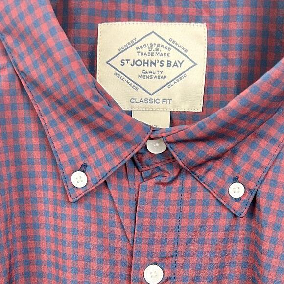 St. John's Bay 4XLT Burgundy Gingham Button Down - Picture 3 of 6